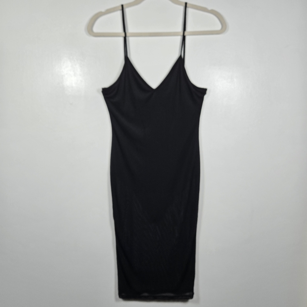 Aria Clothing Black Sheer Mesh Bodycon Dress w/ Built In Bodysuit Size Small